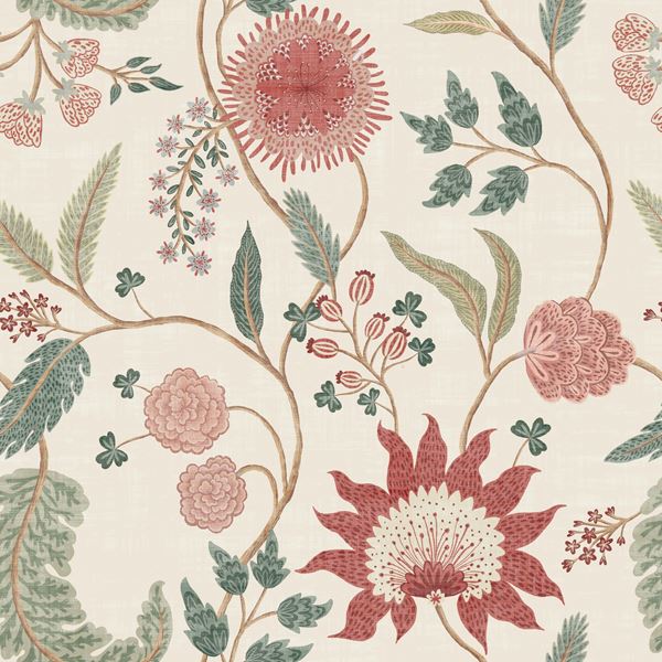 Fable Trail Wallpaper - Linen Raspberry Green